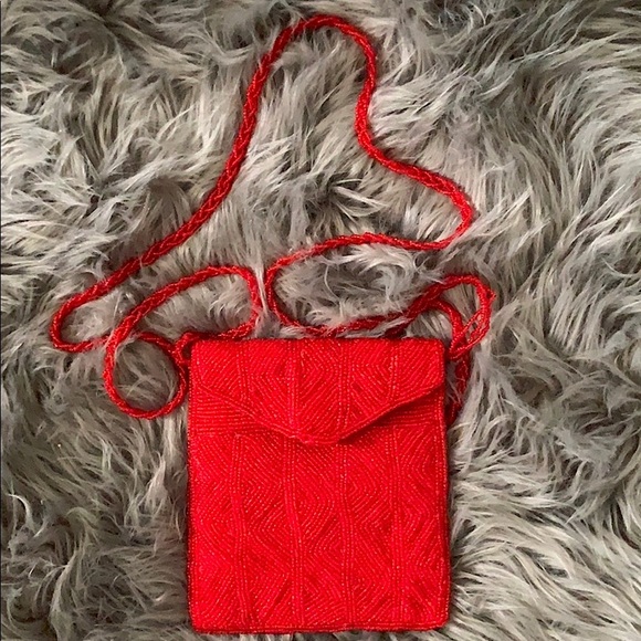 Vintage Red Beaded Crossbody / Satchel - Picture 2 of 14